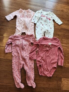 Lot Of 4 Carters LITTLE SISTER Sleepers And Bodysuit Pink, Variety Of Sizes
